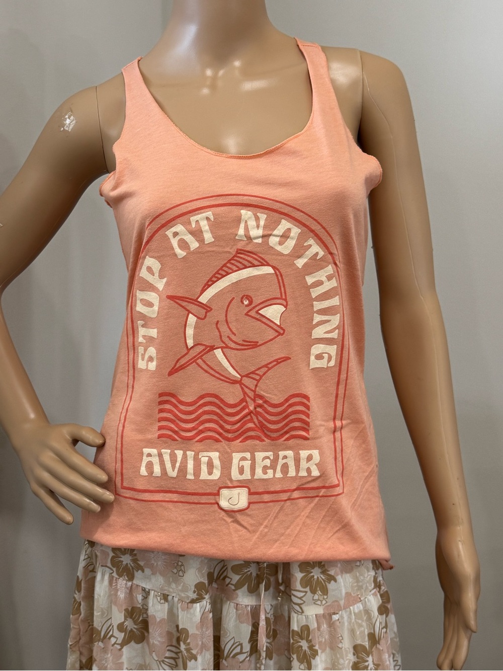 ⚡️ Avid Gear Stop At Nothing Tank Top Coral Graphic Racerback Fishing M